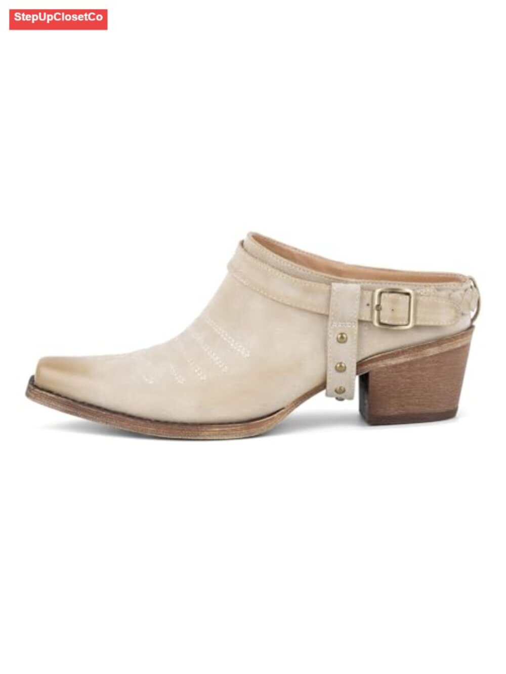 Women's Western Mule Shoes Snip Toe Slip-On Clogs Block Heel Distressed Faux